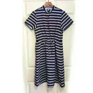 Lands' End Midi Dress Size XS Navy White Striped Nautical Beach Travel Vacation